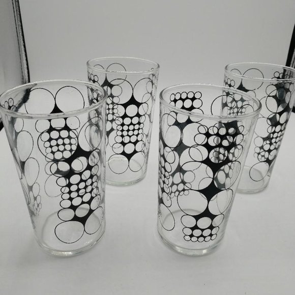 Mid Century Modern Clear w/Outlined Black Circles Libbey Juice Glass - Picture 4 of 8